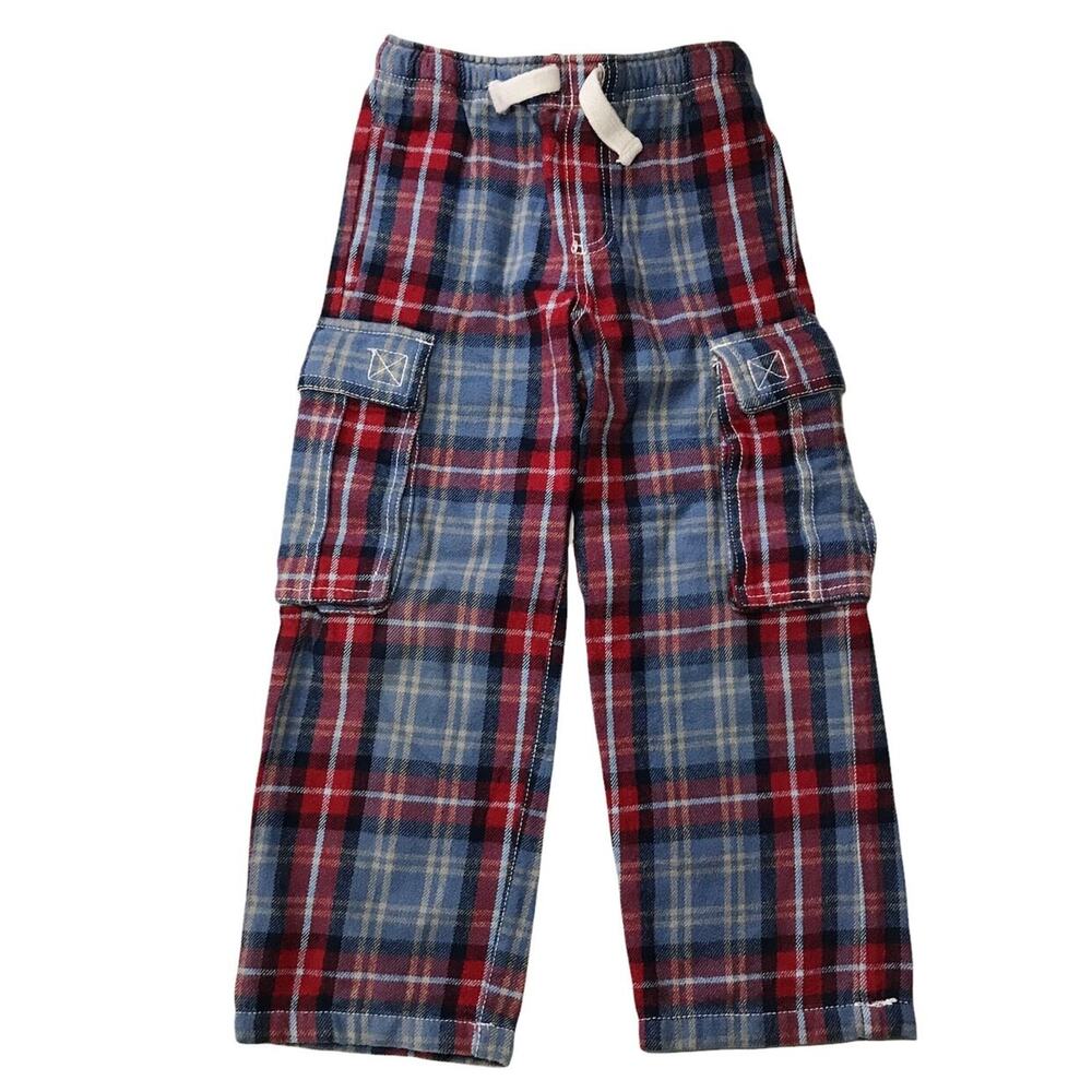 Mini Boden 100% Cotton Plaid Pull-On Cargo Pants 7Y